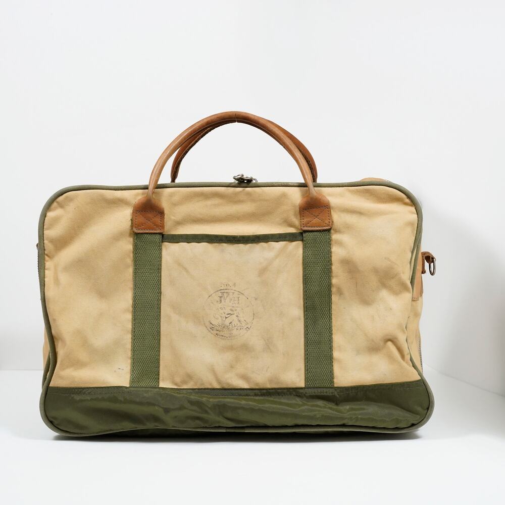 VTG J.W. Hulme Co Canvas Leather Duffel Bag #4 Lenzip USA
